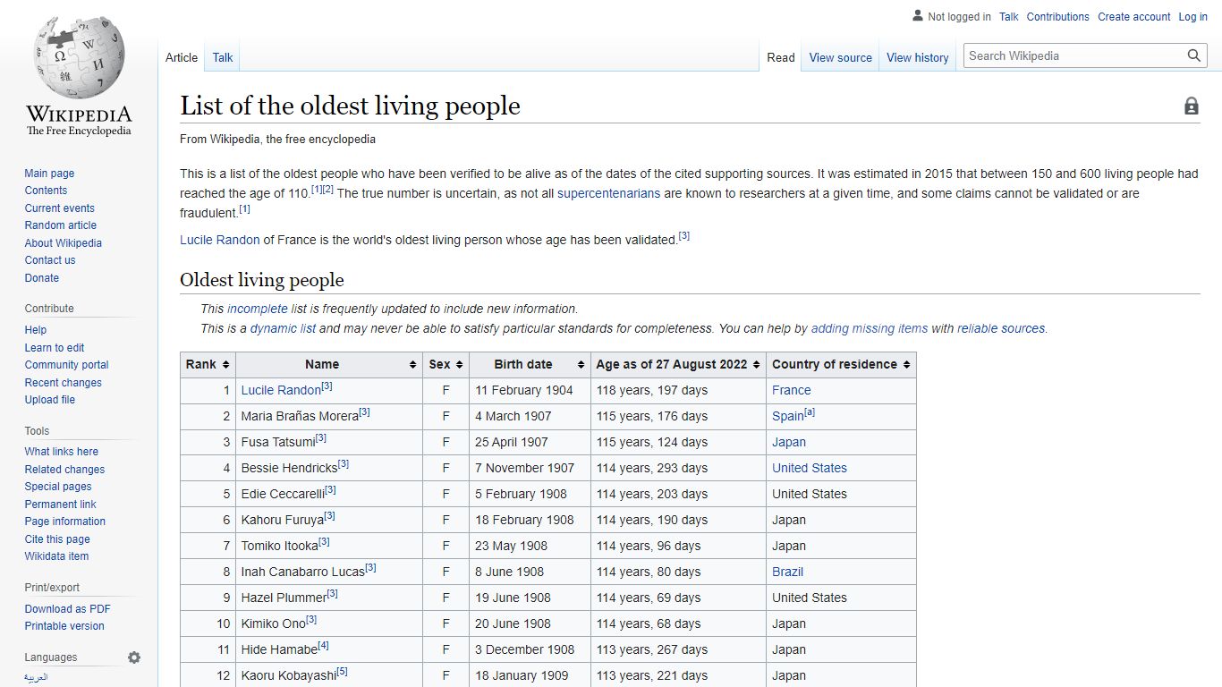 List of the oldest living people - Wikipedia