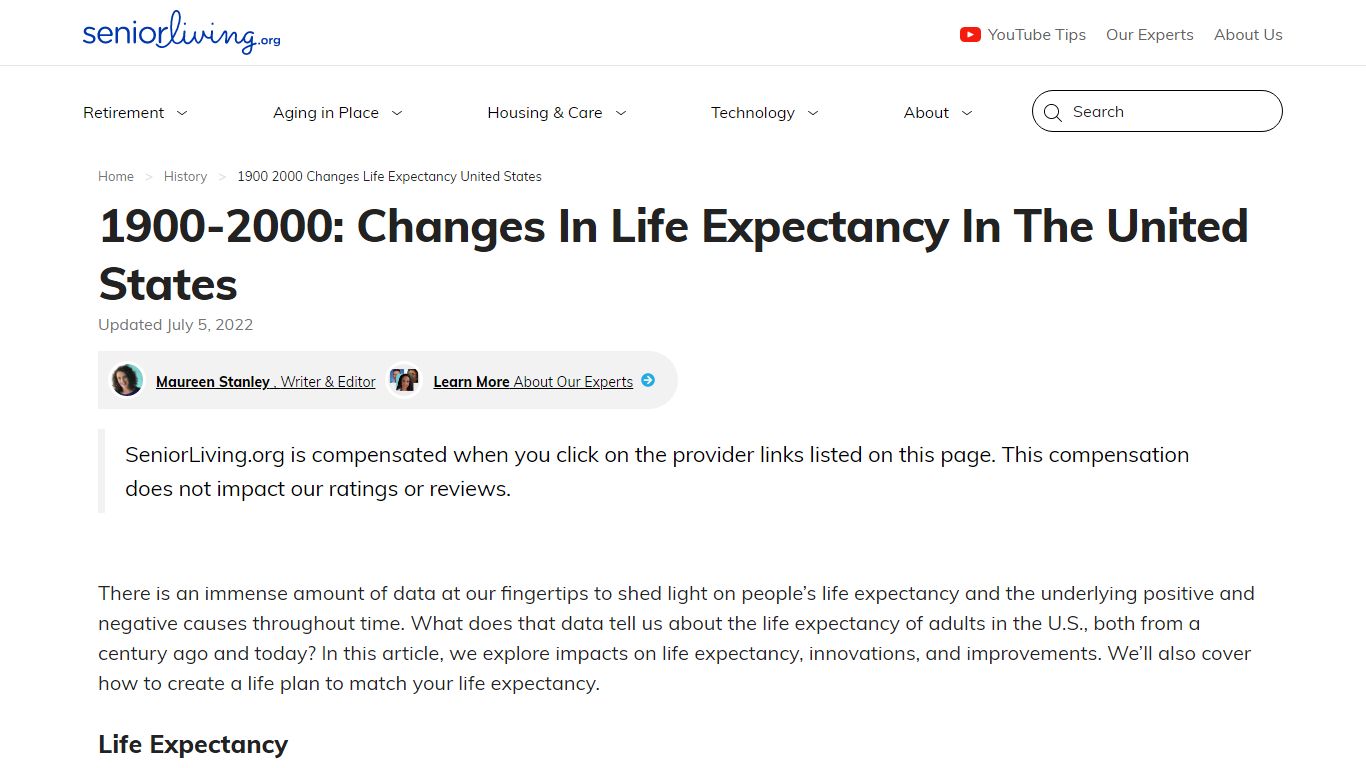 1900-2000: Changes In Life Expectancy In The United States