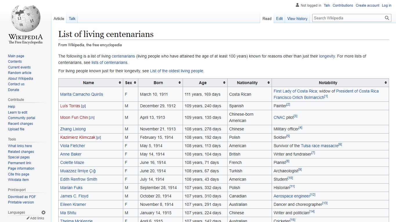 List of living centenarians - Wikipedia